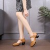 Leather Retro Pure Color Mid Heel Soft Pumps