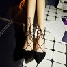 Black Plaid Lace Up Pointed Toe Sexy European Style High Heels