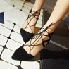 Black Plaid Lace Up Pointed Toe Sexy European Style High Heels