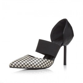 Plaid Stripe Check Pointed Toe Slip On High Heel Pumps