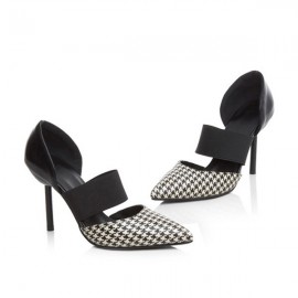 Plaid Stripe Check Pointed Toe Slip On High Heel Pumps