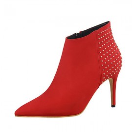 Suede Rivet Pointed Toe Ankle Boots High Heel Vintage Pumps