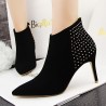 Suede Rivet Pointed Toe Ankle Boots High Heel Vintage Pumps