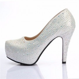 High Heel Wedding Crystal Platform Silver Glitter Rhinestone Bridal Thin Heel Party Pump