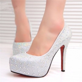 High Heel Wedding Crystal Platform Silver Glitter Rhinestone Bridal Thin Heel Party Pump