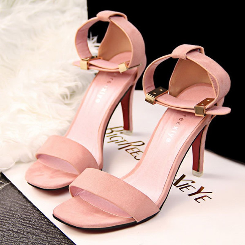 Suede Pure Color Buckle Peep Toe Office Lady High Heel Pumps