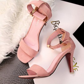 Suede Pure Color Buckle Peep Toe Office Lady High Heel Pumps