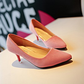 Pointed Toe Pure Color Slip On Kitten Heel Pumps