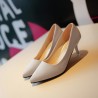 Pointed Toe Pure Color Slip On Kitten Heel Pumps