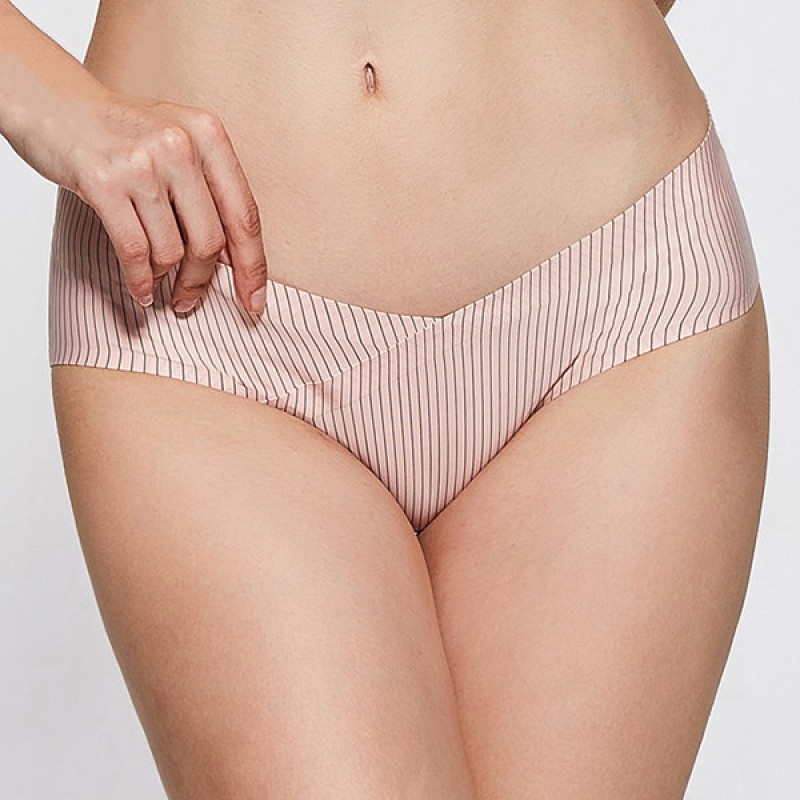 Soft Striped Seamless Breathable Ice Silk Mid Waist Panties