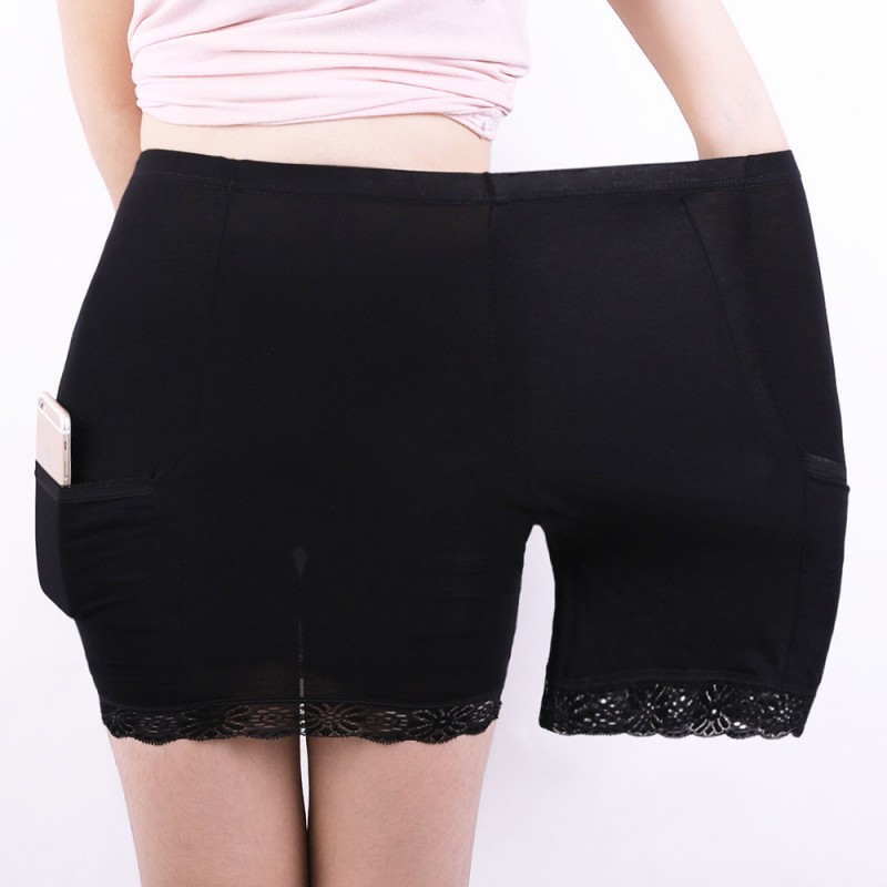 High Waisted Tummy Shaping Lace-trim Pocket Modal Boyshorts