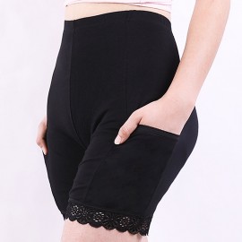 High Waisted Tummy Shaping Lace-trim Pocket Modal Boyshorts