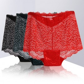 See Through Lace Hip Lifting Cotton Crotch High Waist Panties