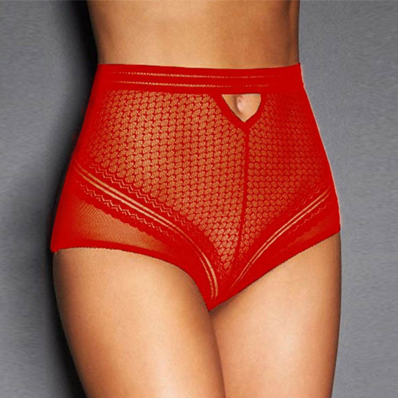 Plus Size High Waist Tummy Control Hollow Lace Panties