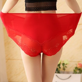 Plus Size High Waist Belly Control Breathable Lace Back Panties