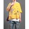 Cartoon Embroidery Print Short Sleeve Casual T-Shirt