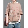 Cartoon Embroidery Print Short Sleeve Casual T-Shirt