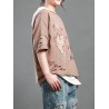 Cartoon Embroidery Print Short Sleeve Casual T-Shirt