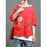 Cartoon Embroidery Print Short Sleeve Casual T-Shirt