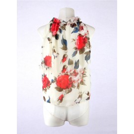 Floral Printed Halter Neck Sleeveless Chiffon T-shirt