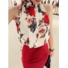 Floral Printed Halter Neck Sleeveless Chiffon T-shirt