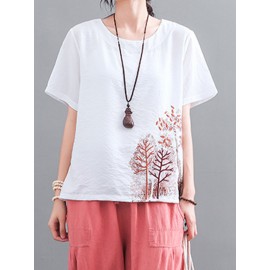 Vintage Embroidery Short Sleeve Summer T-Shirt