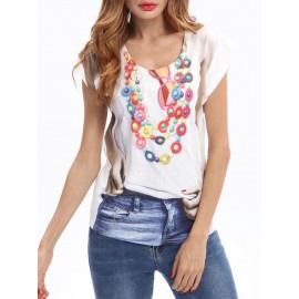 Women Print Crew Neck Short Sleeve Casual T-Shirt