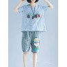 Stripe Elephant Embroidery Short Sleeve Casual T-shirts