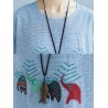 Stripe Elephant Embroidery Short Sleeve Casual T-shirts