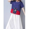 Women Short Sleeve Patchwork Pocket Vintage T-shirts