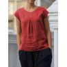 Short Sleeve Pleated Solid Color Casual T-shirt For Women