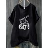 Casual Print Sleepy Cat Short Sleeve T-Shirt