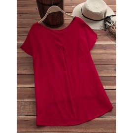 Solid Color Casual Round Neck Half Sleeve T-shirts For Women