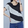 Casual Patchwork Short Sleeve Pile Collar T-shirt For Women