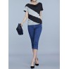 Casual Patchwork Short Sleeve Pile Collar T-shirt For Women