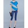 Casual Patchwork Short Sleeve Pile Collar T-shirt For Women