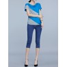 Casual Patchwork Short Sleeve Pile Collar T-shirt For Women