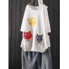 Cat Patch Embroidered Half Sleeve Distressed T-Shirt