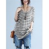 Casual Striped V Neck Slit High Low T-Shirt