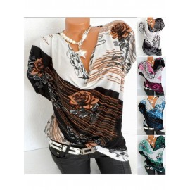 Printed Cowl Neck Short Bat-wing Sleeve T-Shirts