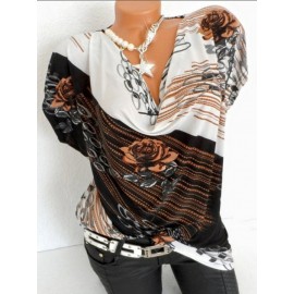 Printed Cowl Neck Short Bat-wing Sleeve T-Shirts