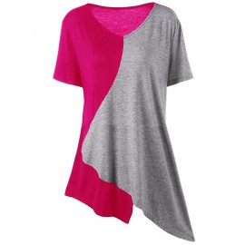 Casual Irregular Patchwork Short Sleeve V-neck Women T-shirts