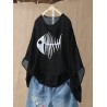 Casual Fish-bone Print 3/4 Sleeve Oversize T-Shirt