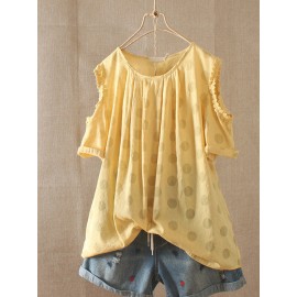 Casual Polka Dots Print Off Shoulder Short Sleeve T-Shirt