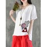 Cartoon Embroidered Irregular Short Sleeve O-neck T-shirts