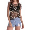 Sexy Floral Embroidered See-through O-neck Sleeveless Women T-shirt