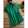 Solid Color Loose Pleated Short Sleeve O-neck Casual T-shirts