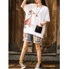 Casual Print Cartoon Patch Half Sleeve T-Shirt For Women