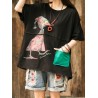 Casual Print Cartoon Patch Half Sleeve T-Shirt For Women