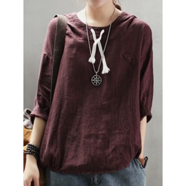 Casual Hoodies Pure Color 3/4 Sleeve O-neck Maxi Women T-shirt